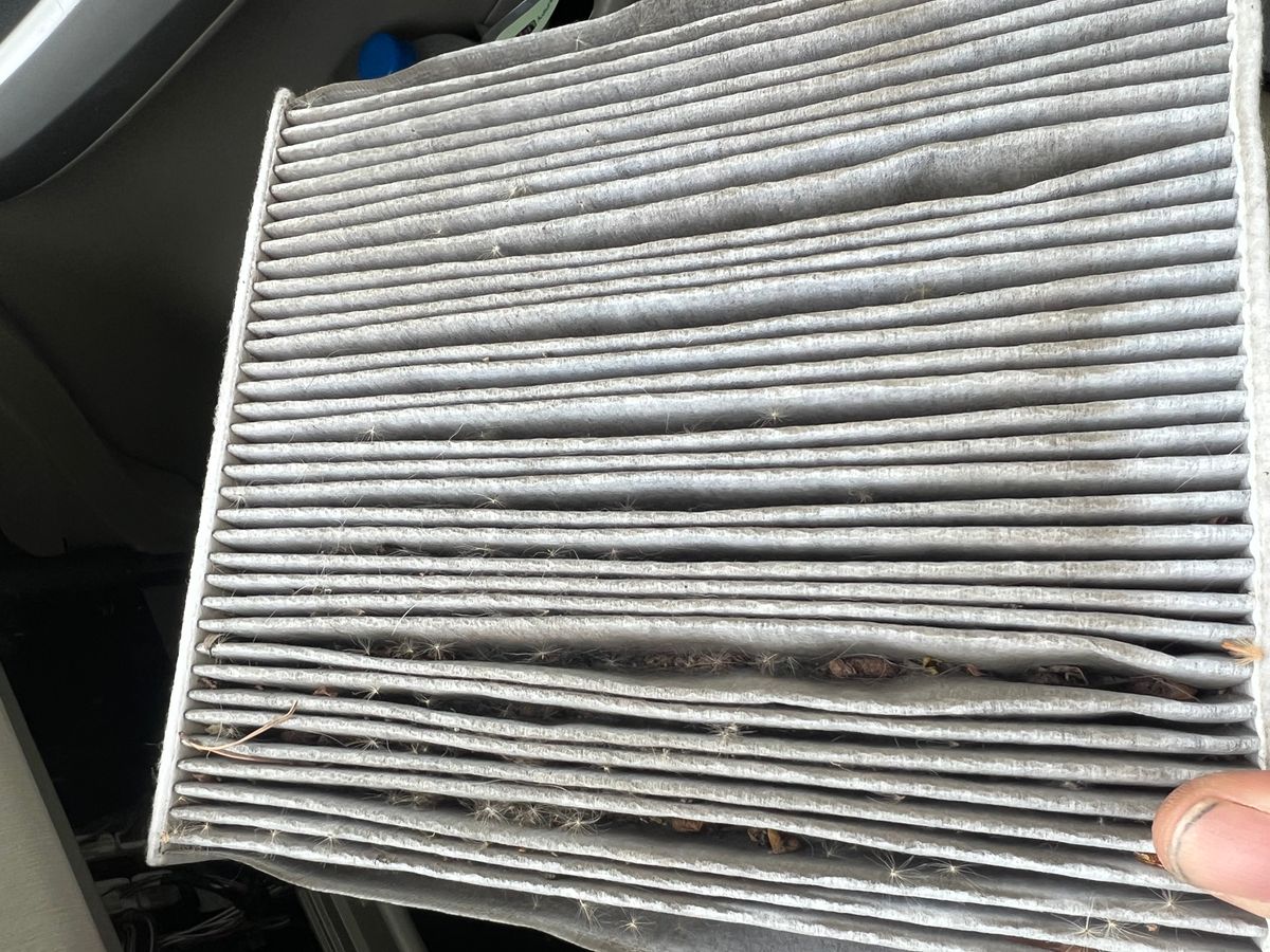 Dirty cabin air filter found during comprehensive vehicle inspection