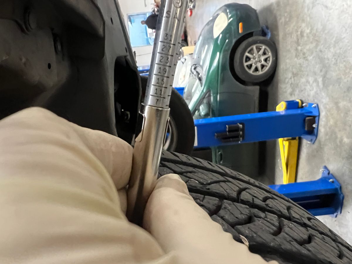 Brake pad measurement showing pad life well above the 4mm threshold