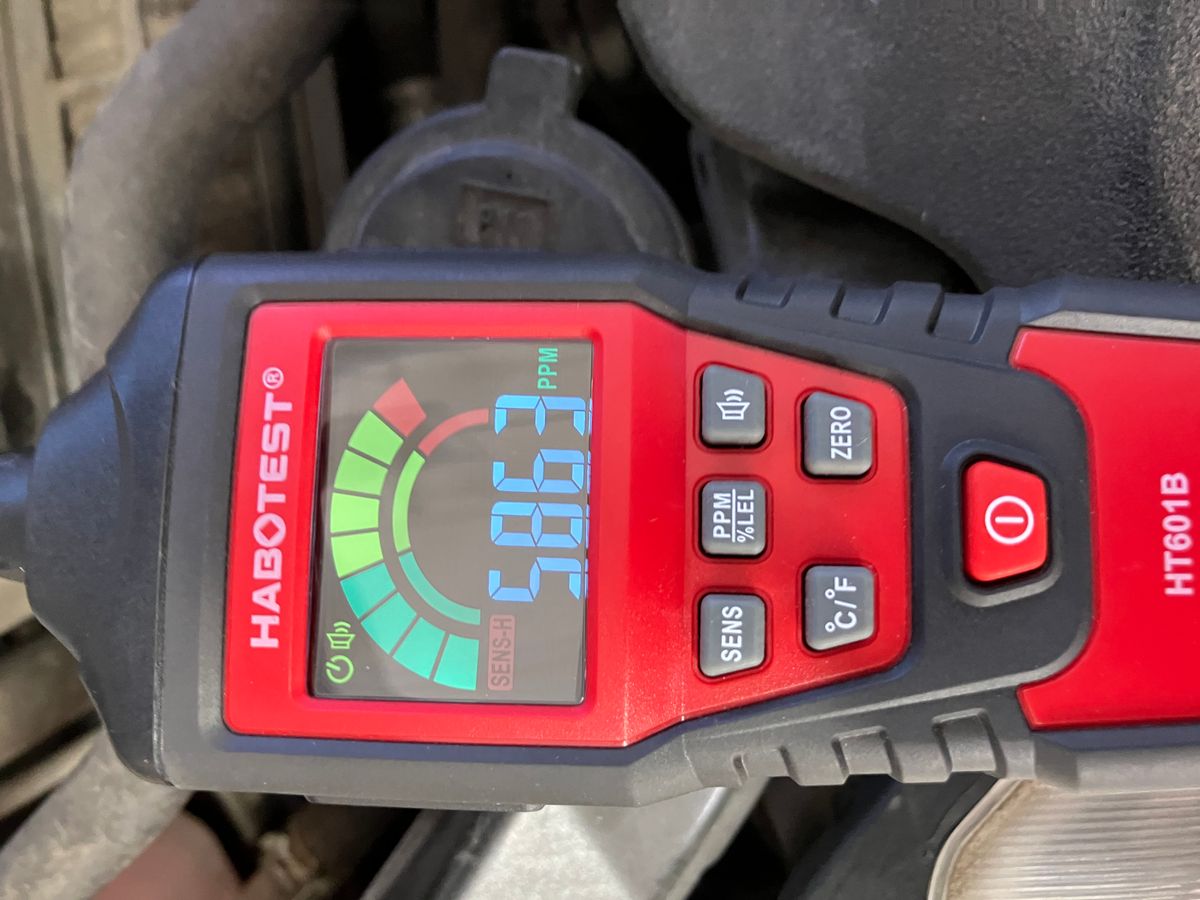 Prius engine bay during head gasket diagnostic inspection at Atomic Auto